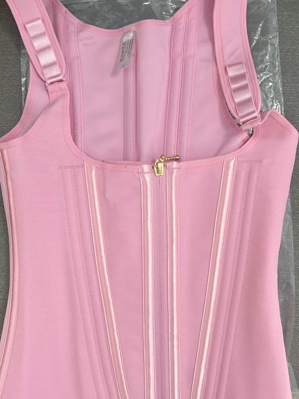 Pink Front-Zip Support Bodysuit with Adjustable Straps